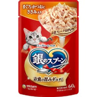 ≪地域限定配送≫【お得なまとめ買い】銀のスプーン パウチ まぐろ・かつおにささみ入り ６０ｇ　［ユニ・チャームペット］