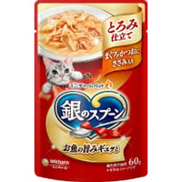 ≪地域限定配送≫【お得なまとめ買い】銀のスプーン パウチとろみ仕立てまぐろ・かつおにささみ入り６０ｇ　［ユニ・チャームペット］