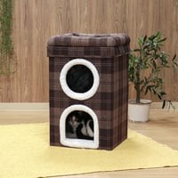 ルーフベッド付き 2ルーム ペットハウス （ブラウンチェック） 【ペット用品】　　　　　　　　　53721