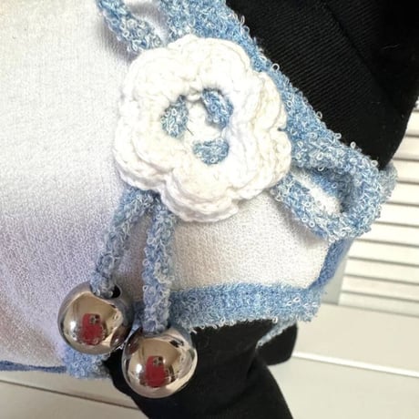 HEVN 花モチーフ付きパイル2トーンワンピース(ブルー） 【国産ウェア】 【ハンドメイド】