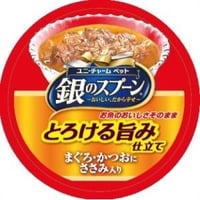 ≪地域限定配送≫【お得なまとめ買い】銀のスプーン 缶 とろける旨み仕立てまぐろ・かつおにささみ入り７０ｇ　［ユニ・チャームペット］