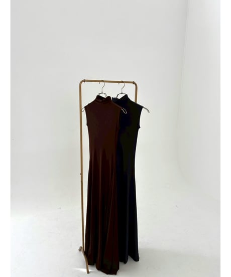 knit Sleeveless High Neck Flare Maxi Dress "brown"