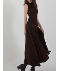 knit Sleeveless High Neck Flare Maxi Dress "brown"