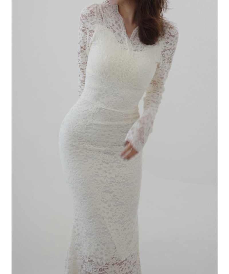 予約販売】Elegant Lace Long Dress white | BOCHERON