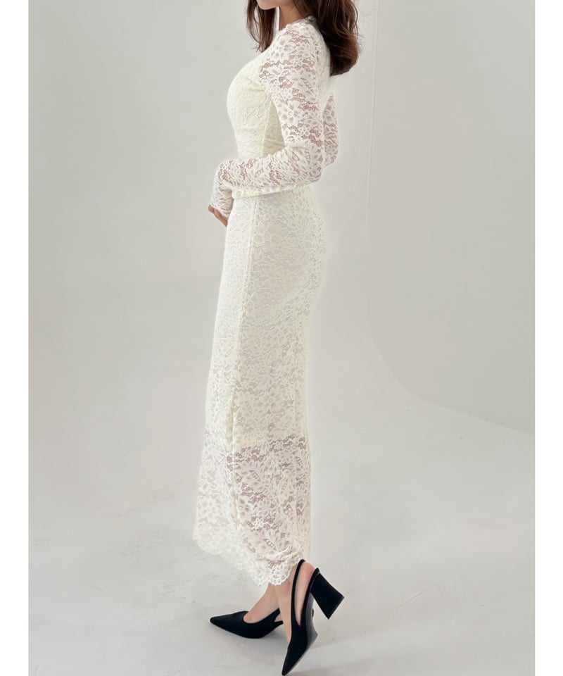 予約販売】Elegant Lace Long Dress white | BOCHERON