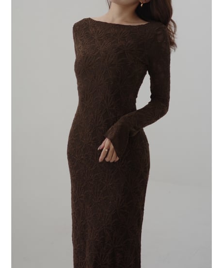 Textured Long Dress brown