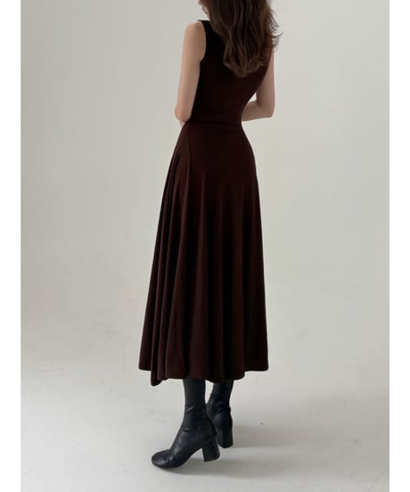 knit Sleeveless High Neck Flare Maxi Dress "brown"