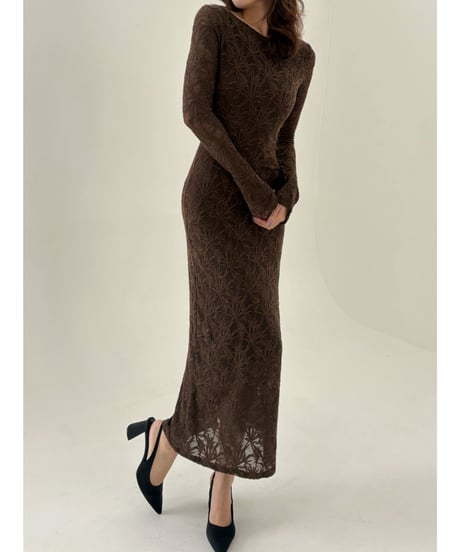 Textured Long Dress brown