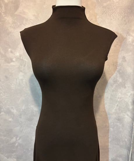 knit Sleeveless High Neck Flare Maxi Dress "brown"