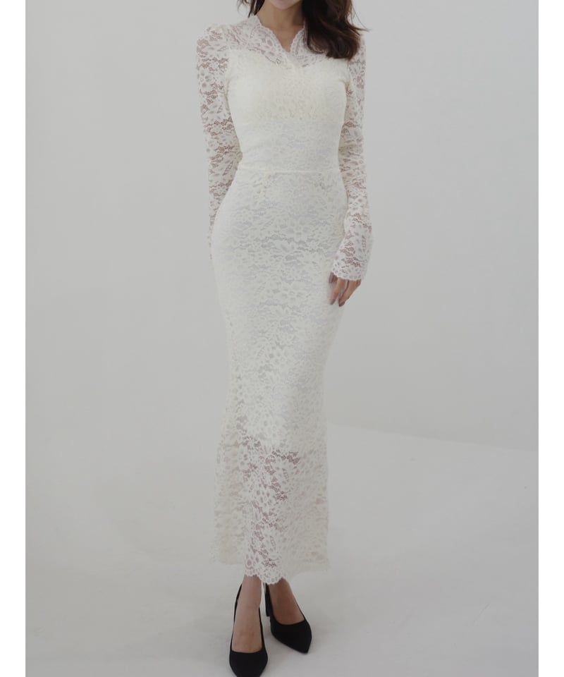 予約販売】Elegant Lace Long Dress white | BOCHERON