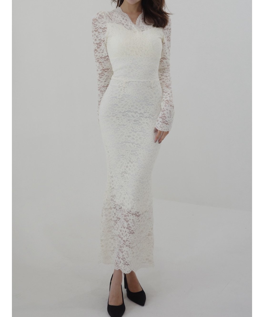 Elegant Lace Long Dress white | BOCHERON