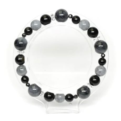黒翡翠 ハイパーシーン 平珠水晶 ヘマタイト カット ブレスレット　3153