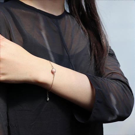 誕生石 ブレスレット チェーン ピンクオパール 10月 華奢 細身 重ねづけ　chsm-14656-pin