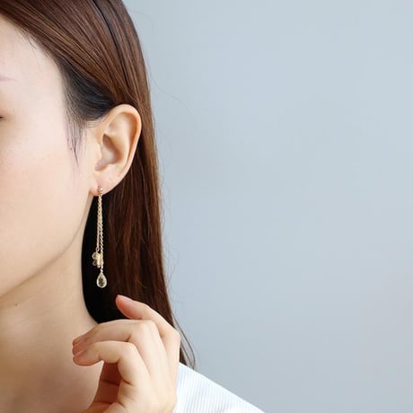 ピアス シトリン レモンクォーツ ピアス チェーン しずく ドロップ さざれ  chsm-14627-lem