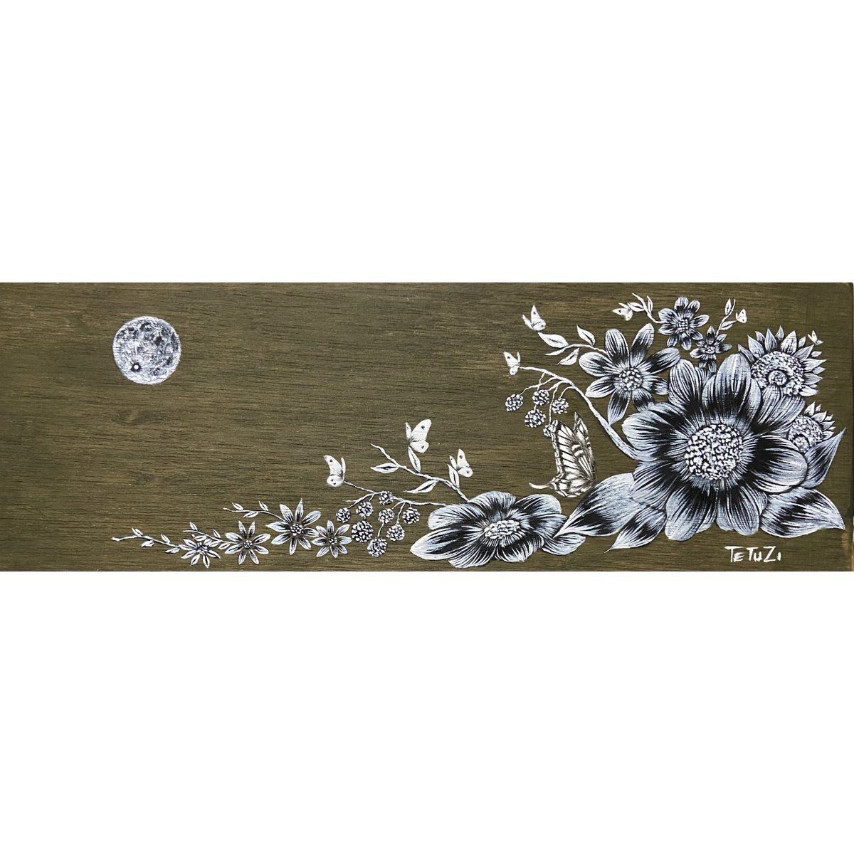 真作「Pine trees cranes No-1」F3号 シナベニヤ 油彩-ルイ・ヴィトン