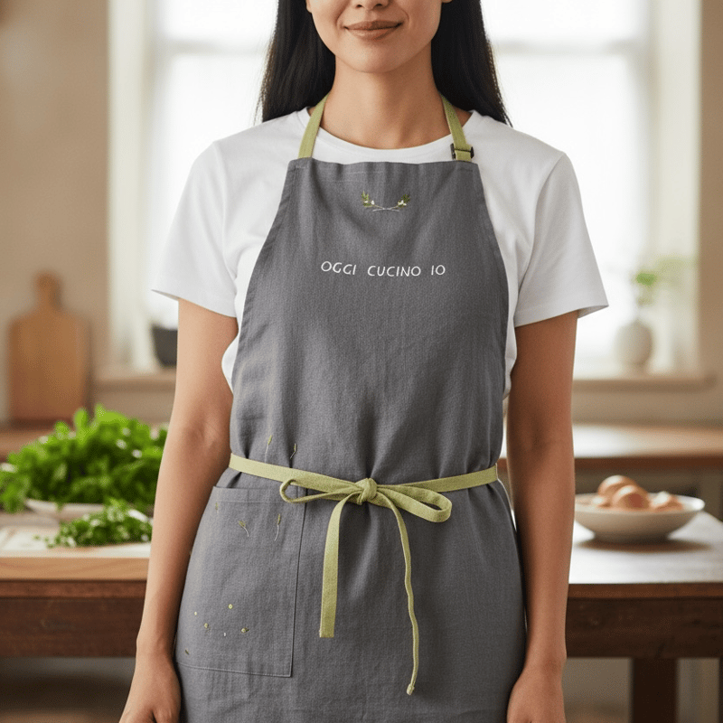 手刺繍ロングエプロン （グレー） | IL COBALTO