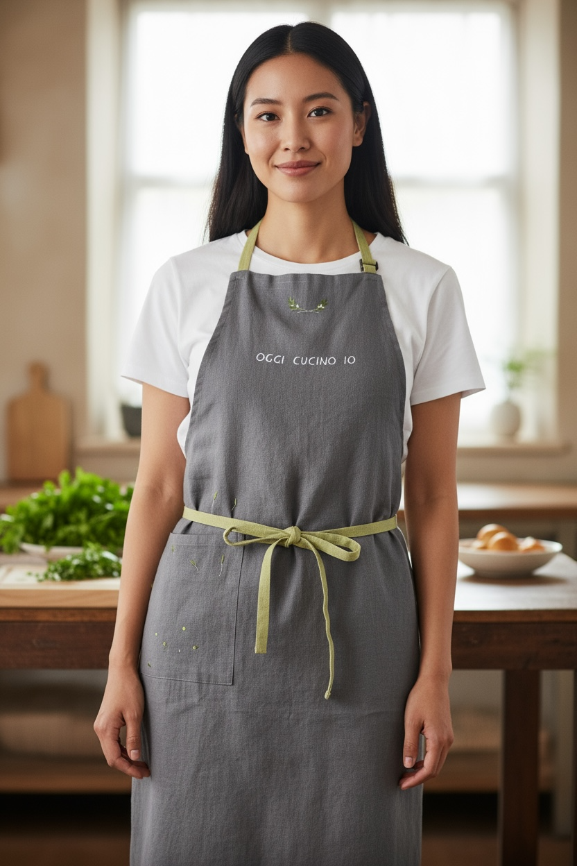 手刺繍ロングエプロン （グレー） | IL COBALTO