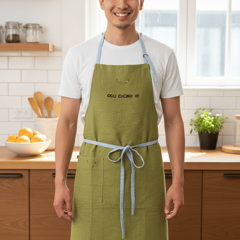 手刺繍ロングエプロン （オリーブ色） | IL COBALTO