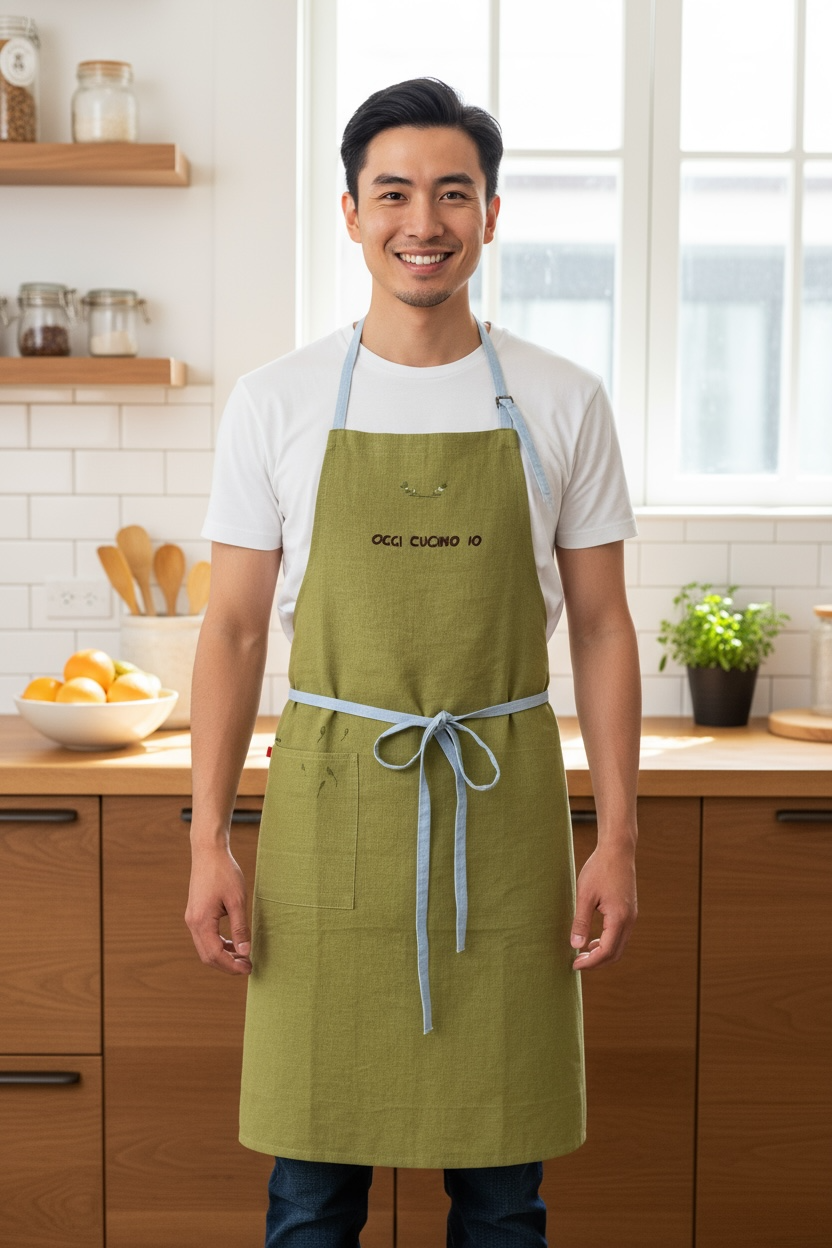 手刺繍ロングエプロン （オリーブ色） | IL COBALTO