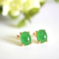 翡翠のカボションピアス（8x6mm）Silver925 18KGP