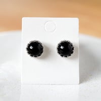 オニキスのカボションピアス（8mm）Silver925 ロジウムコーティング