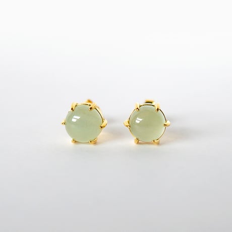 アクアマリン（グリーン）のカボションピアス（6mm）Silver925 18KGP