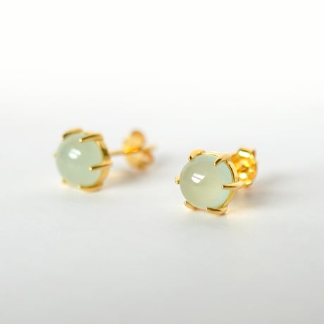 アクアマリン（グリーン）のカボションピアス（6mm）Silver925 18KGP