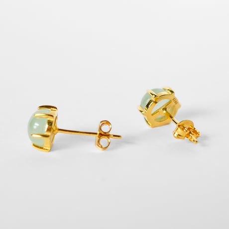 アクアマリン（グリーン）のカボションピアス（6mm）Silver925 18KGP