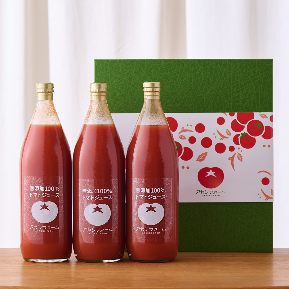 ギフト箱・巻紙】無添加100％トマトジュース 1L瓶×3本セット | アカシ