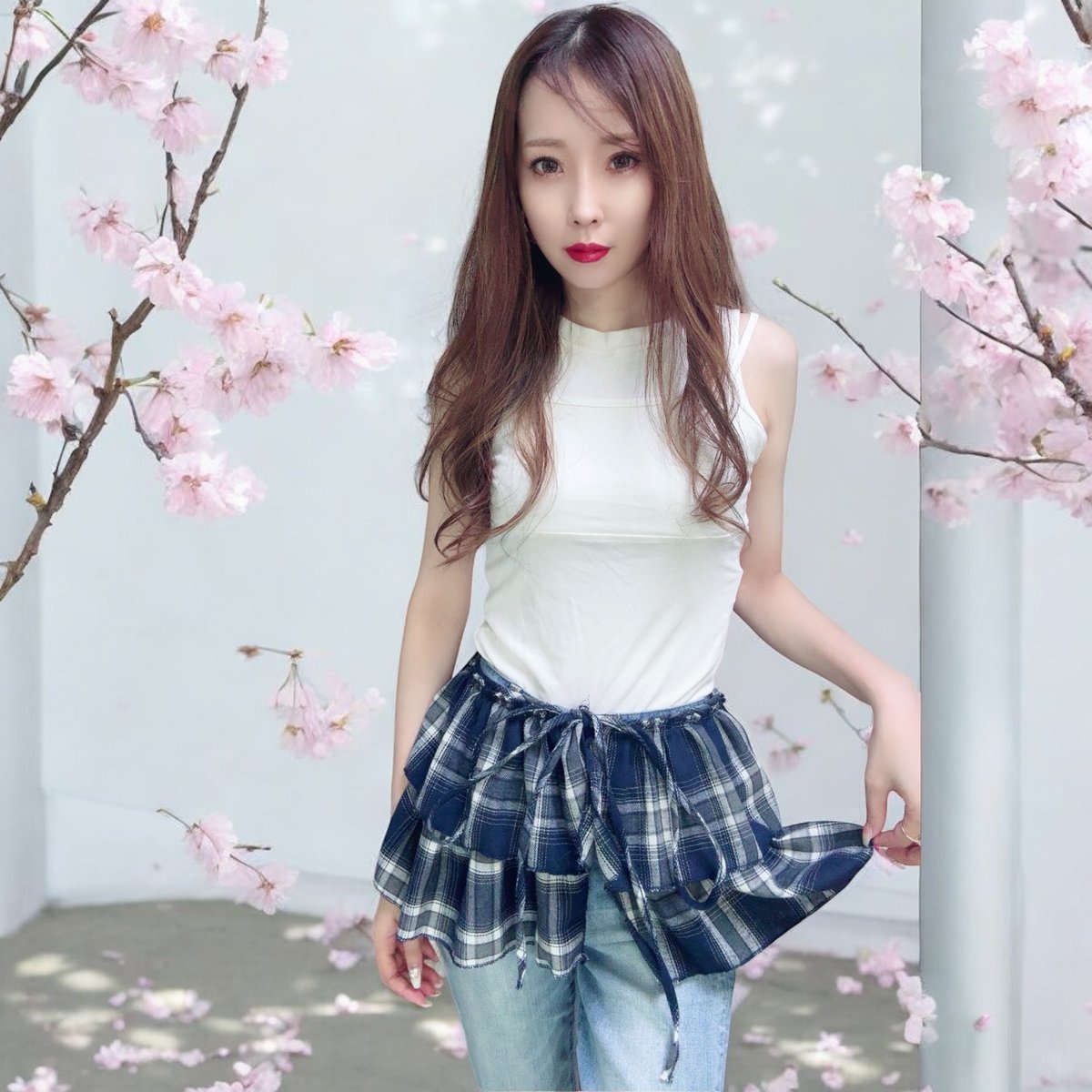 Darich レイヤードチェックプリーツスカート ネイビー MERCURYDUO スカート オリジナルチェックプリーツレイヤード