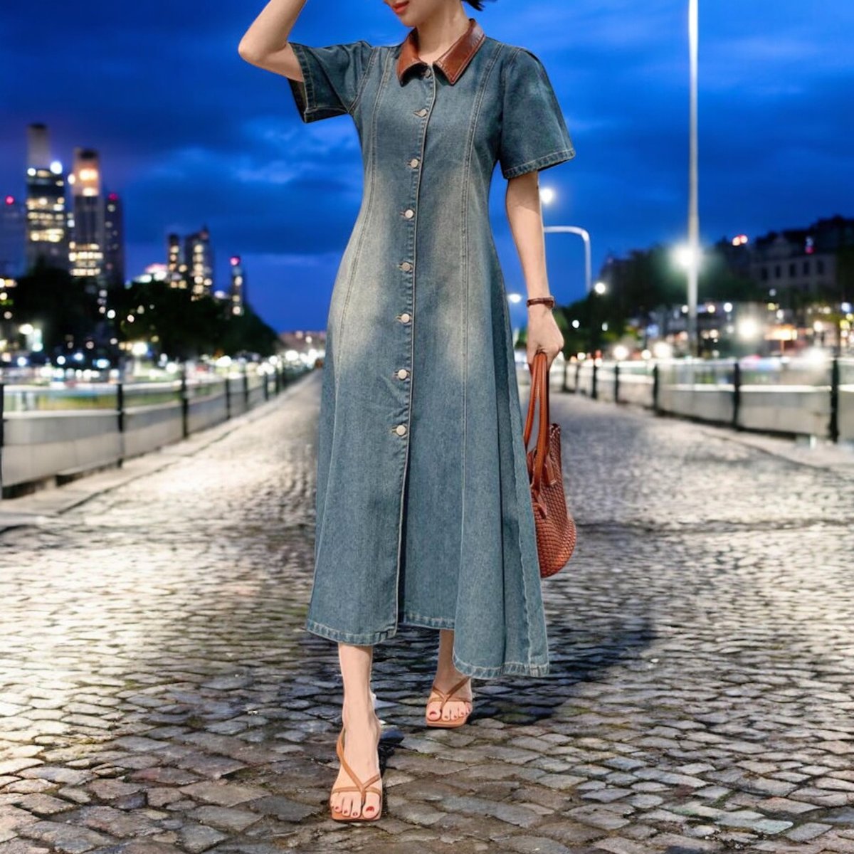 レディースカラーブロックデニムワンピース💙🫶🤎 | lazo