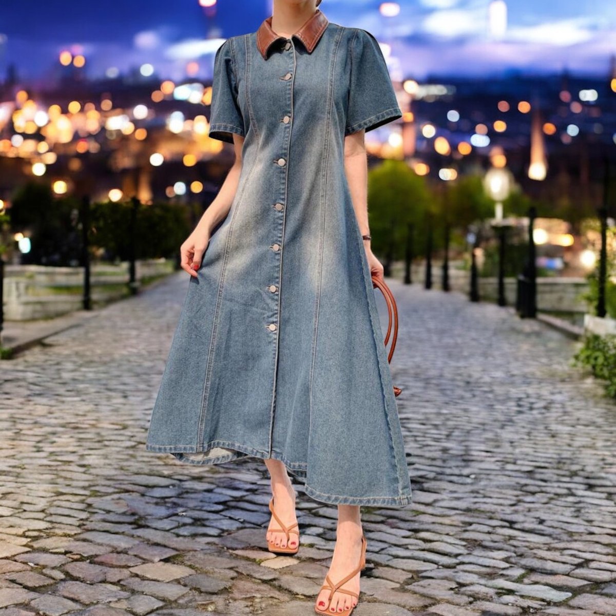 レディースカラーブロックデニムワンピース💙🫶🤎 | lazo