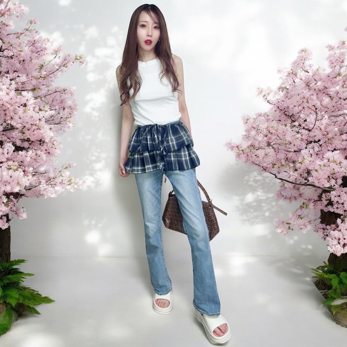 ネイビーチェックレイヤードスカート🟦 | lazo