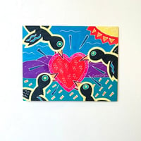 【真作保証】Judith Geiger（ジュディス・ガイガー）／「Big Heart with Blackbirds」 絵画 額なし