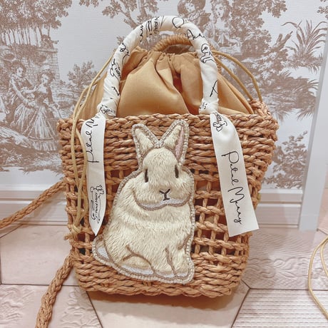 【オーダー】ラビット刺繍ストローかごバッグ