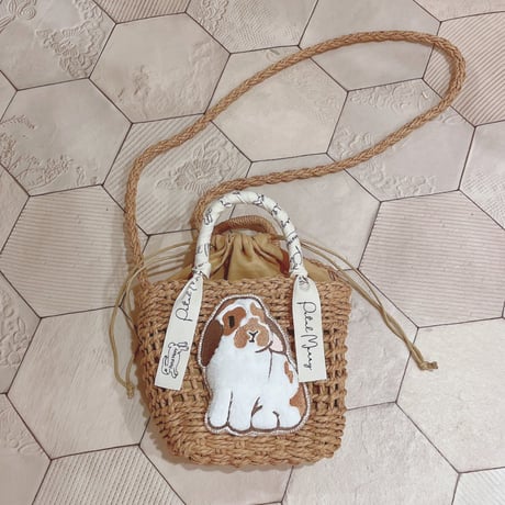 【オーダー】ラビット刺繍ストローかごバッグ