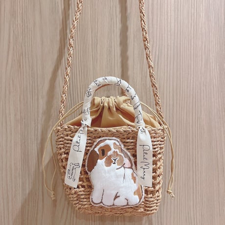 【オーダー】ラビット刺繍ストローかごバッグ