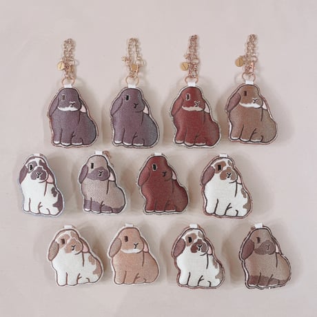 ラビット刺繍チャーム(ホーランドロップ：リンクス~ブルー系)
