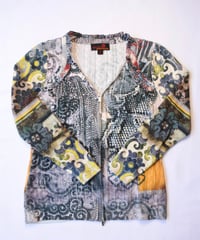 all-over patterned double zip cardigan