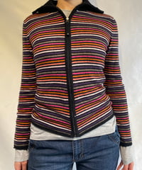 Cashmere multi stripe zip up knit
