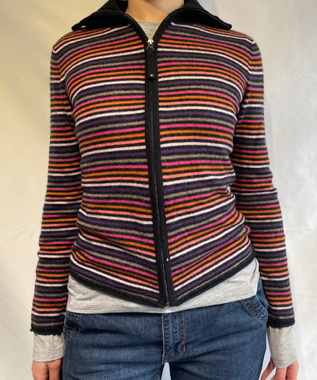 Cashmere multi stripe zip up knit