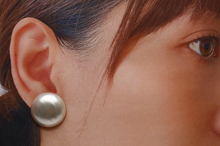 マベ真珠パールピアス 22mm ホワイトピンクカラー K14WG製 | eiho-pearl