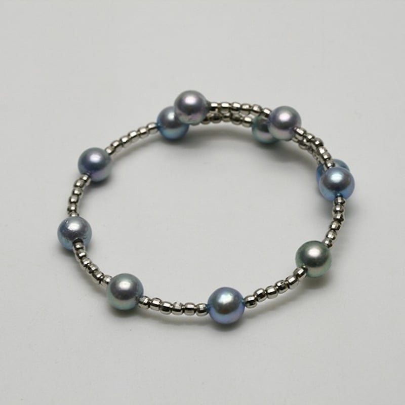 アコヤ真珠ブレスレット　8.0-8.5mm　ブルーカラー　シルバー製ミラーボール アコヤ真珠ブレスレット 8.0-8.5mm ブルーカラー シルバー製ミラー