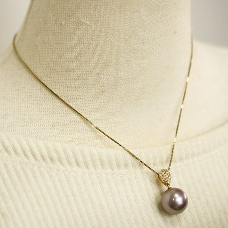 淡水真珠パールペンダントトップ 14mm パープルカラー K18製/D0.23ct