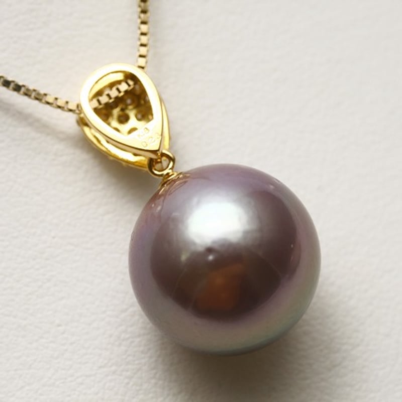 淡水真珠パールペンダントトップ 14mm パープルカラー K18製/D0.23ct