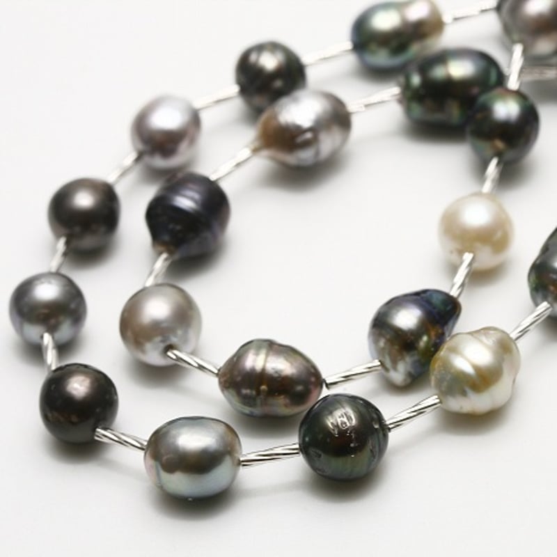 K18WG南洋白蝶真珠&黒蝶タヒチマルチパール バロック系ステーション