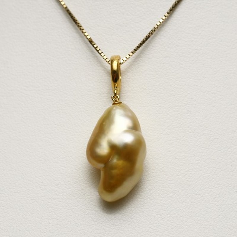 南洋白蝶真珠ペンダントケシ21×12mmナチュラルゴールドカラーK18製