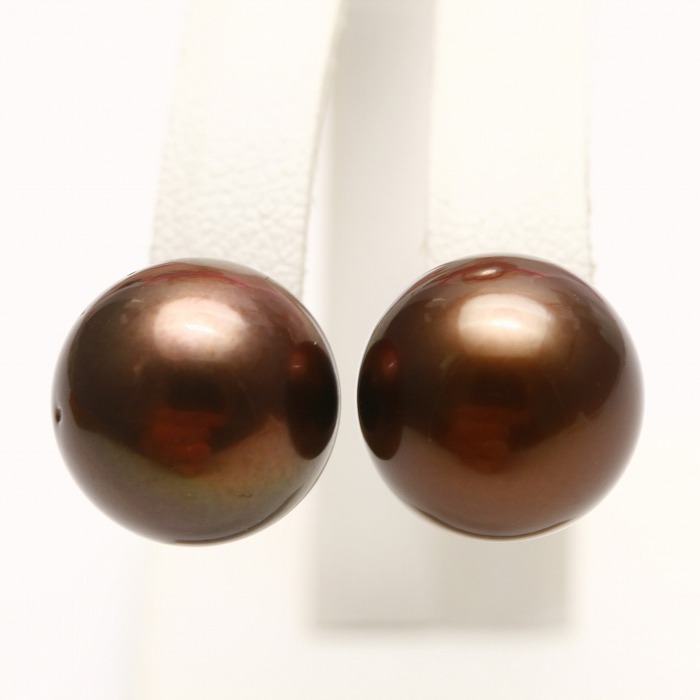 タヒチ黒蝶真珠パールピアス 11mm チョコレートカラー K18製 | eiho-pearl