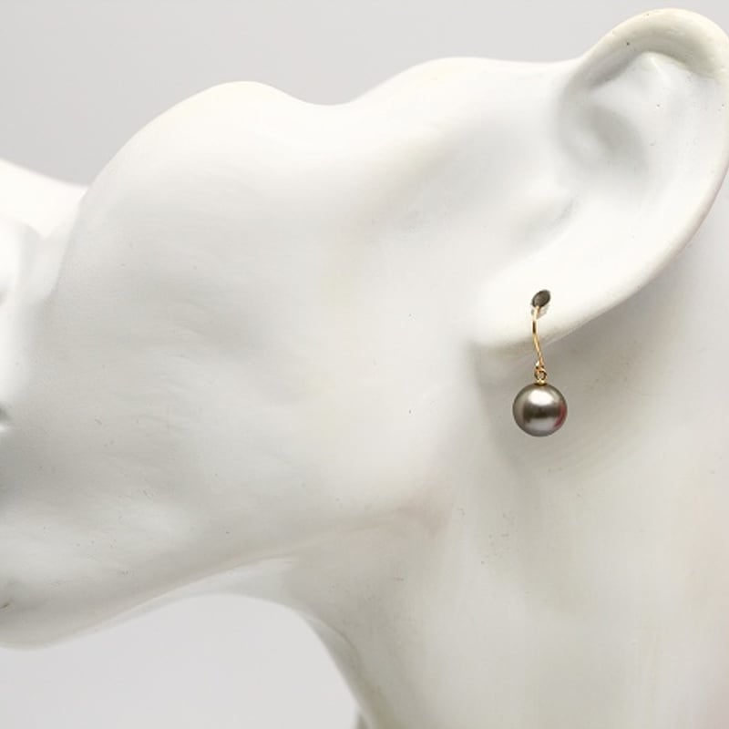 タヒチ黒蝶真珠パールピアス 7mm グリーングレーカラー K18製 | eiho-pearl