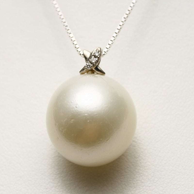 南洋白蝶真珠ペンダントトップ　18mmUP　ホワイト　K14WG/D0.02ct 南洋白蝶真珠ペンダントトップ 18mmUP ホワイト K14WG/D0.02ct | eiho